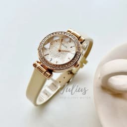 Thumbnail Đồng hổ nữ Julius Hàn Quốc JA-778 size mặt 3cm dây da (Kem , Đen) 4