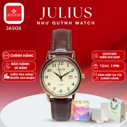 Thumbnail Đồng Hồ Nữ Julius JA-508 Hàn Quốc size mặt 3,2cm Dây Da (Nâu Vàng) 1