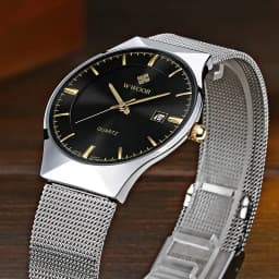Thumbnail Đồng Hồ Quartz WWOOR 8016 Bằng Thép Lưới Siêu Mỏng Chống Thấm Nước Màu Bạc Thời Trang Cho Nam 3