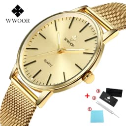 Thumbnail Đồng Hồ Quartz WWOOR Mạ Vàng Sang Trọng Chống Thấm Nước Chất Liệu Thép Không Gỉ Xi Mạ 8832 1