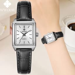Thumbnail Đồng Hồ Quartz WWOOR Mặt Chữ Nhật Dây Da Màu Đen reloj mujer-8850 1