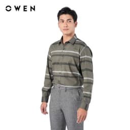 Thumbnail OWEN - Áo sơ mi dài tay Regular Fit AR220913DT màu Xanh rêu chất liệu Bamboo 4