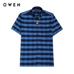 Thumbnail OWEN - Áo sơ mi ngắn tay Body Fit AB230032NT màu Navy chất liệu Bamboo 1