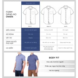 Thumbnail OWEN - Áo sơ mi ngắn tay Body Fit AB250064NT màu Xanh dương chất liệu Viscose-Polyester 4