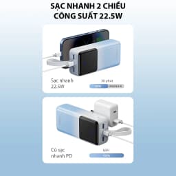 Thumbnail Pin dự phòng sạc nhanh VIVAN VPB-D30 Xanh Trắng 30000mAh Hiển thị đèn LED PD+QC3.0 22.5W, 2 cổng sạc vào - 3 cổng sạc ra 3