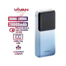 Thumbnail Pin Sạc Dự Phòng 20000mAh VIVAN VPB-D20, 3 Cổng Sạc Ra Công Suất 22.5W Màn Hình LED Hiển Thị Pin Hỗ Trợ PD/ QC3.0/ VOOC 2