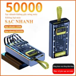 Thumbnail Pin Sạc Dự Phòng 30000 50000MAH sạc nhanh PD120W/20W trong suốt tích hợp 4 dây sạc tích hợp đèn led chiếu sáng 1