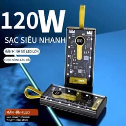 Thumbnail Pin Sạc Dự Phòng 30000 50000MAH sạc nhanh PD120W/20W trong suốt tích hợp 4 dây sạc tích hợp đèn led chiếu sáng 4