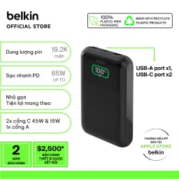 Thumbnail Pin sạc dự phòng Belkin Polymer Pocket Power 20,000 mAh, sạc nhanh 65w PD màn hình hiển thị pin 1