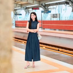 Thumbnail Pleated Denim Dress - Đầm cổ đức, Đầm nữ công sở dạo phố IVY moda MS 47B0103 1