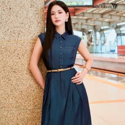 Thumbnail Pleated Denim Dress - Đầm cổ đức, Đầm nữ công sở dạo phố IVY moda MS 47B0103 3