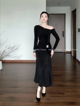 Thumbnail Poly Dress Wonderhouse Đầm thiết kế hở vai dáng dài chất vải thun nhũ co giãn nhiều dự tiệc, dạo phố sang trọng nữ tính 1