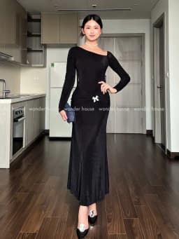 Thumbnail Poly Dress Wonderhouse Đầm thiết kế hở vai dáng dài chất vải thun nhũ co giãn nhiều dự tiệc, dạo phố sang trọng nữ tính 3