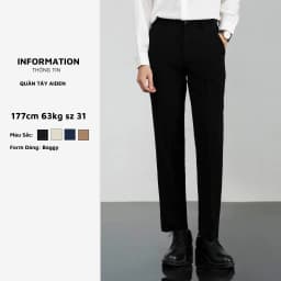 Thumbnail Quần âu nam đen dáng baggy Baeton Aiden cạp cao tôn dáng, co giãn thoải mái-A01 1
