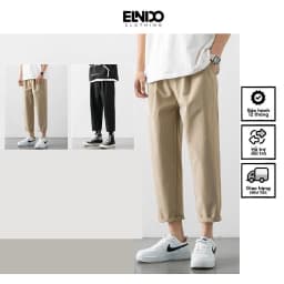 Thumbnail Quần Baggy Kaki Unisex Basic nam nữ cạp chun ống rộng phong cách Hàn Quốc ELNIDO 2