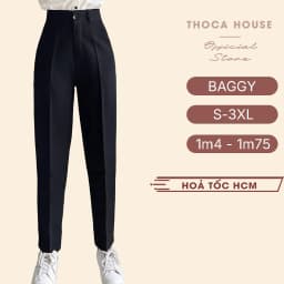 Thumbnail Quần baggy nữ công sở kiểu lỡ nút trơn đen 186 THOCA HOUSE quần tây chuẩn form cao cấp tôn chân dài 1