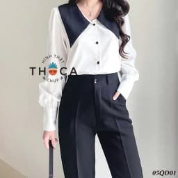 Thumbnail Quần baggy nữ công sở kiểu lỡ nút trơn đen 186 THOCA HOUSE quần tây chuẩn form cao cấp tôn chân dài 3