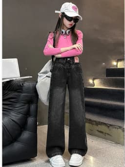 Thumbnail Quần Bò Ống Suông Quần Jean Ống Rộng Thời Trang Cho Các Bé Gái Cao Dưới 1m7  - Babimama - J104 1