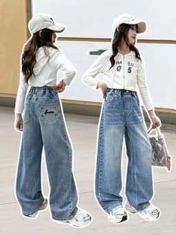 Thumbnail Quần Bò Ống Suông Quần Jean Ống Rộng Thời Trang Cho Các Bé Gái Cao Dưới 1m7  - Babimama - J108 2