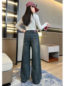 Thumbnail Quần Bò Ống Suông Quần Jean Ống Rộng Thời Trang Cho Các Bé Gái Cao Dưới 1m7  - Babimama - J103 2