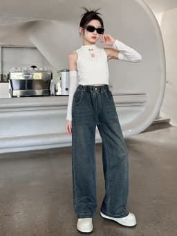 Thumbnail Quần Bò Ống Suông Quần Jean Ống Rộng Thời Trang Cho Các Bé Gái Cao Dưới 1m7  - Babimama - J103 3