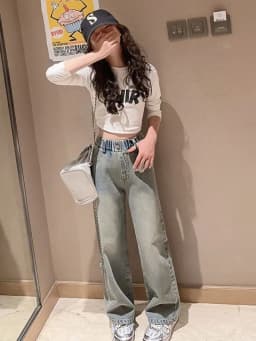 Thumbnail Quần Bò Ống Suông Quần Jean Ống Rộng Thời Trang Cho Các Bé Gái Cao Dưới 1m7  - Babimama - J102 1