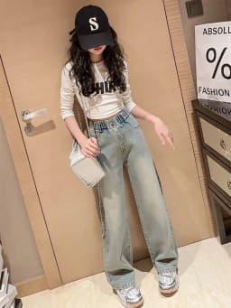 Thumbnail Quần Bò Ống Suông Quần Jean Ống Rộng Thời Trang Cho Các Bé Gái Cao Dưới 1m7  - Babimama - J102 2