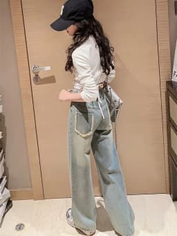 Thumbnail Quần Bò Ống Suông Quần Jean Ống Rộng Thời Trang Cho Các Bé Gái Cao Dưới 1m7  - Babimama - J102 3