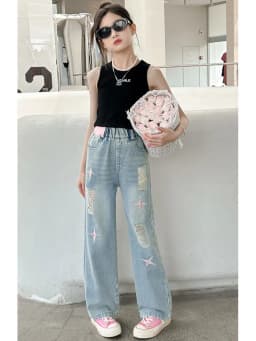 Thumbnail Quần Bò Ống Suông Quần Jean Ống Rộng Thời Trang Cho Các Bé Gái Cao Dưới 1m7  - Babimama - J109 1