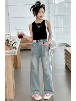 Thumbnail Quần Bò Ống Suông Quần Jean Ống Rộng Thời Trang Cho Các Bé Gái Cao Dưới 1m7  - Babimama - J109 2