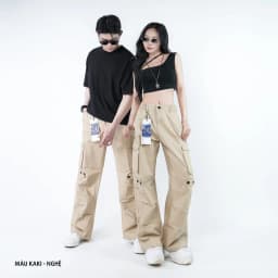 Thumbnail Quần Cargo Túi Hộp Unisex Kaki 100 Cotton KQSTYLING Ống Rộng Form Wide Cạp Nút Chun Sau WDV01 1