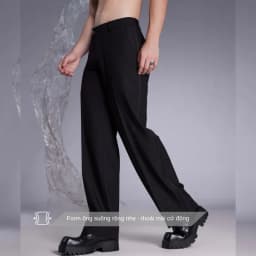 Thumbnail Quần dài nam ống suông rộng màu đen SIMTU điểm nhấn viền line da bóng, chất liệu cotton co giãn 2c | QT009 1