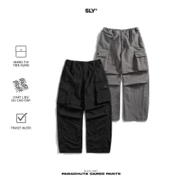 Thumbnail Quần dù túi hộp ống rộng SLY Parachute Cargo Pants Đen - Xám 1