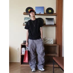 Thumbnail Quần dù túi hộp ống rộng SLY Parachute Cargo Pants Đen - Xám 3