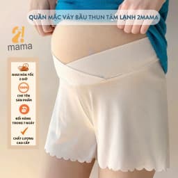 Thumbnail Quần đùi bầu mặc trong váy 2mama chất Thun Tăm Lạnh thiết kế cạp chéo ôm bụng bầu đẹp cao cấp 4