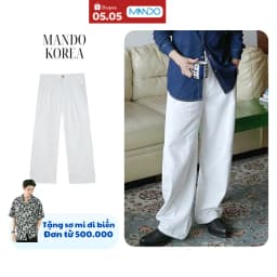 Thumbnail Quần Jean Kaki Trắng Ống Rộng Xếp Ly Nam MANDO Phong Cách Hàn Quốc - JEA009 1