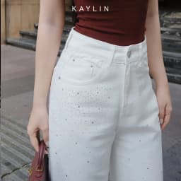 Thumbnail Quần Jean KAYLIN Basic form suông đính hạt chất vải denim dầy dặn phong cách - N2368 3