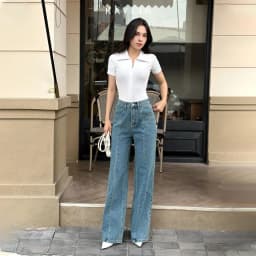 Thumbnail Quần jean KAYLIN form suông ống rộng chất vải denim mềm dầy dặn phong cách - N2235 1