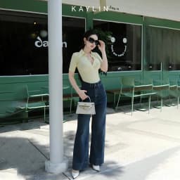 Thumbnail Quần JEAN KAYLIN form suông Basic phối dây chất vải denim dầy dặn phong cách - N2325 2