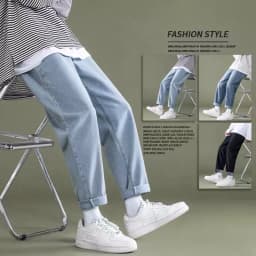 Thumbnail Quần jean nam ELNIDO ống rộng chất vải jean co giãn nhẹ cao cấp không nhăn xù dáng baggy Hàn Quốc EDQJ-01 4