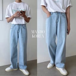 Thumbnail Quần JEAN Nam MANDO Ống Suông Rộng Xanh Nhạt Phong Cách Hàn Quốc - JEA010 1