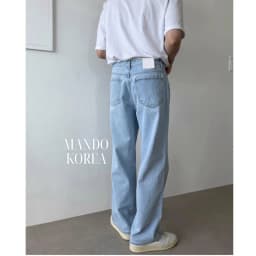 Thumbnail Quần JEAN Nam MANDO Ống Suông Rộng Xanh Nhạt Phong Cách Hàn Quốc - JEA010 2