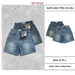 Thumbnail Quần jean ngố cạp cao VMSTYLE Short jean ống rộng trơn túi thêu nơ đi học, đi chơi LJU00042 1