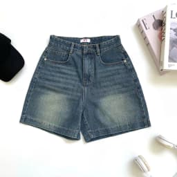 Thumbnail Quần jean ngố cạp cao VMSTYLE Short jean ống rộng trơn túi thêu nơ đi học, đi chơi LJU00042 2