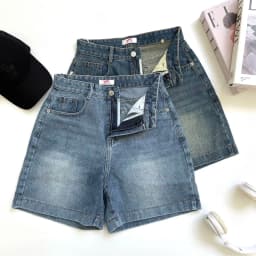 Thumbnail Quần jean ngố cạp cao VMSTYLE Short jean ống rộng trơn túi thêu nơ đi học, đi chơi LJU00042 3