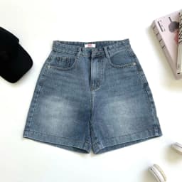 Thumbnail Quần jean ngố cạp cao VMSTYLE Short jean ống rộng trơn túi thêu nơ đi học, đi chơi LJU00042 4