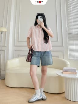 Thumbnail Quần Jean Ngố Nữ Lưng Cao Ống Rộng, Vải Jean mềm màu Trend ENVY JS59 1