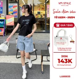 Thumbnail Quần jean ngố nữ VMSTYLE cạp cao, Short jean ống rộng trơn túi thêu nơ, wash eo cao cấp đi học, đi chơi LJU00035 1