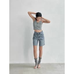 Thumbnail Quần jean ngố nữ VMSTYLE cạp cao, Short jean ống rộng trơn túi thêu nơ, wash eo cao cấp đi học, đi chơi LJU00035 2
