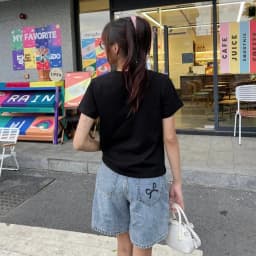 Thumbnail Quần jean ngố nữ VMSTYLE cạp cao, Short jean ống rộng trơn túi thêu nơ, wash eo cao cấp đi học, đi chơi LJU00035 3